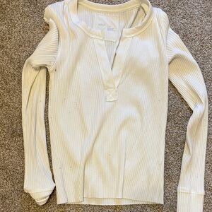 Aerie Cream Ribbed Long Sleeve Top